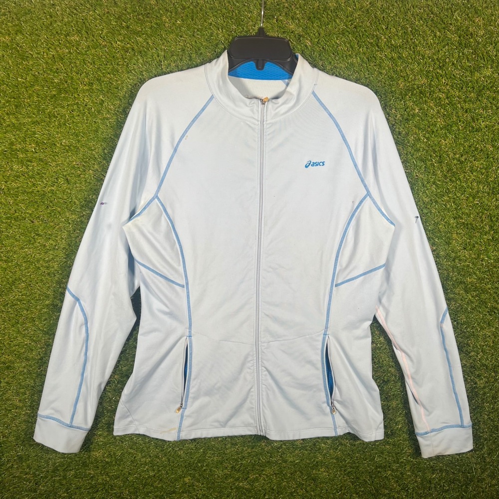 ASICS Womens Light Blue Athletic Zip Up Track Jacket Size XL